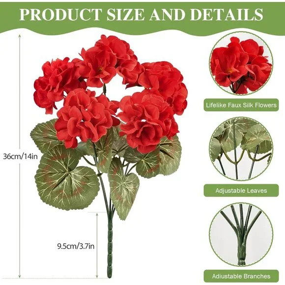 8-Bundles Red Artificial Silk Faux Flowers Plants Front Door Home Decor